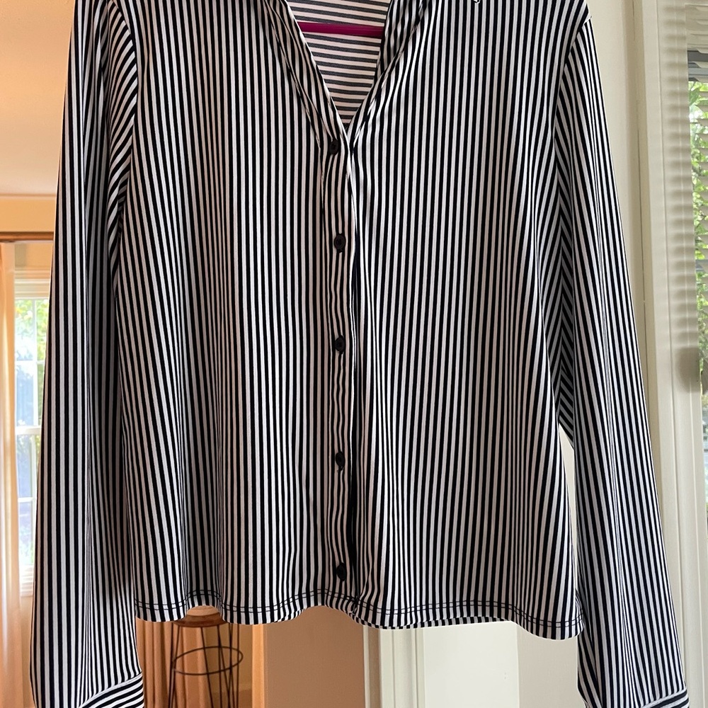 Black and White Striped Button-Up Shirt